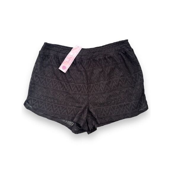Free 2 Luv Other - Free 2 Luv Women’s Large Black Eyelet Lace High Rise Swim CoverUp Shorts